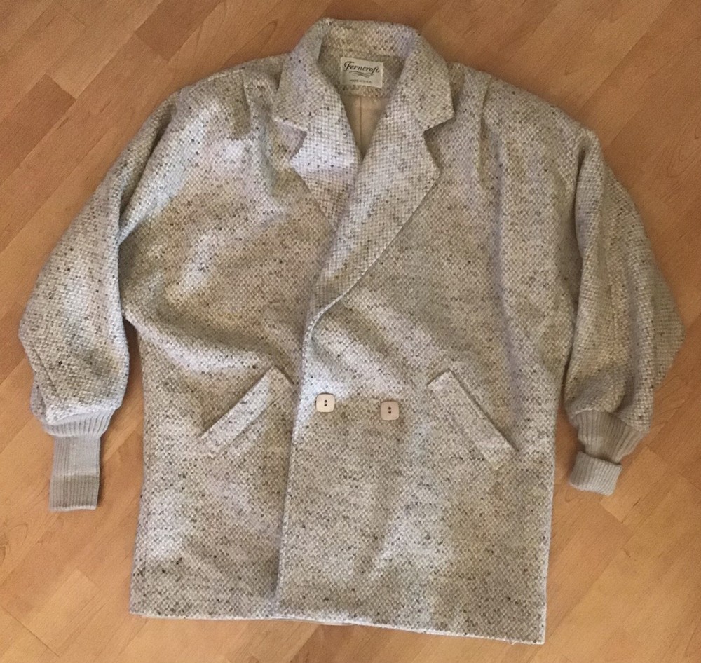 Vintage USA Made Womens Ferncroft Long Wool Coat Overcoat Fleck Mod Boho