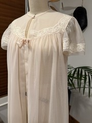Vtg 60s Henson Kickernick Peachy Pink Sheer Chiffon Lace Peignoir Accent Robe S