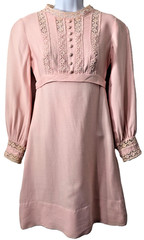 Vintage Union Mod Lace Dress S Fit Flare Mini Pink MCM GoGo 60s 70s USA ILGWU