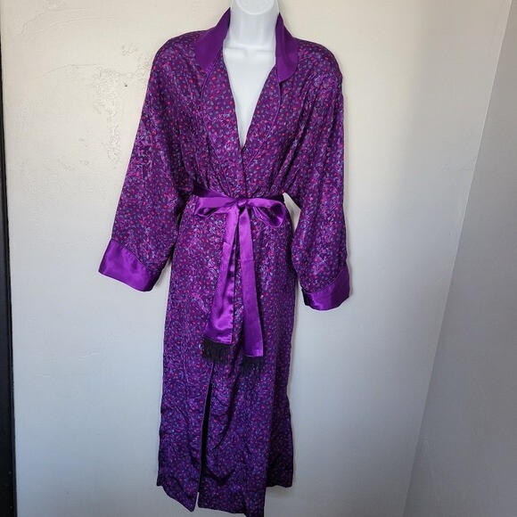 Victoria’s Secret Vintage Gold Label Small Purple Satin Robe Maxi Red Green Blue