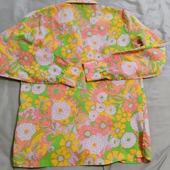 Vintage Ship ‘n Shore Retro Flower Power Blouse Yellow Pink Green Floral Small