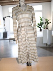 Vtg.Kimberly Mod Go Go Knit Dress Size 8 Dacron Polyester Beige Stripe Small 60s