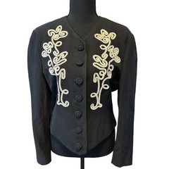 Mondi Vintage Black Linen Blend Soutache Whimsigoth Blazer West Germany 34