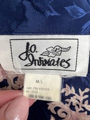 Vintage JO Intimates Floral Robe Size M/L Satin Long Wrap Belted Navy Blue Pink