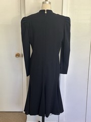 VTG 80s Carolina Herrera Montaldos Wool Midi Dress Black Sz 12 M/L Buttons