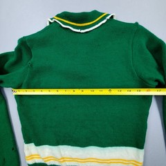 Vintage 1950s Varsity Cheer Sweater Womens USA Made Kelly Green Virgin Wool 60s