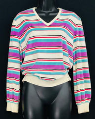Vintage 1980s velvety shirt, purple white stripes velour top teal oversize M L