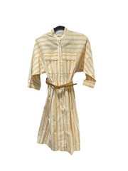Vintage Yellow Striped Warren Petites Neiman Marcus Belted Shirt Dress Size 4
