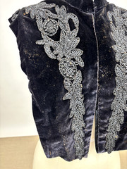 Antique Victorian Black Velvet Mourning Shawl Cape w Jet Beads Appliqué Fringe