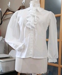 Vtg Blouse High Neck Ruffle Front White Sz M Poet Lace Trim Union Label Jabot