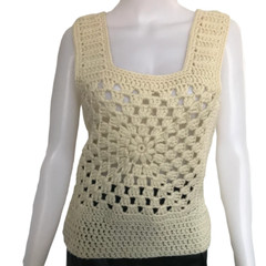 Vintage 70s Crochet Tank Top Boho Festival Knit Sweater