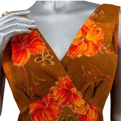 Vintage 1960s HUKILAU FASHIONS Sleeveless Waterfall Maxi Dress Mod Acrylic Crepe