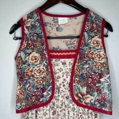 Vintage 70s Two Piece Cottage Floral Prairie Vest Dress Set | Size XXS/XS