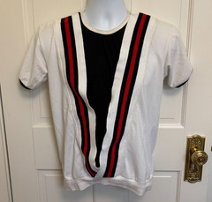 Vintage Follow Top Womens L White Black Red Mod Knit Short Sleeve Retro Shirt