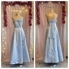 Vintage 90s Prom Formal Maxi Evening Dress Blue Strappy Fairy A Line XS/S