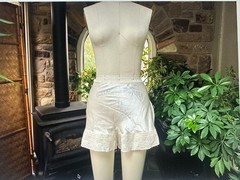 Vintage 1930s Silky Ivory Satin Rayon and Lace Step Ins Side Button Tap Pants