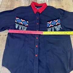 VTG 90s Panhandle Slim Western Shirt Womens Large Black Red Aztec Beaded *FLAW