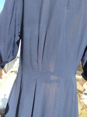 VTG 40s Blue Rayon Crepe Dress Lots of neat 40s details XL 42B