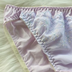 Silky Nylon Panty Sheer Lilly Purple Bikini Sissy Lace Brief Sz. 7-8 Hip 38-42″