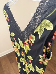 Vintage Y2K Bebe Cherry Print Lace Trim Slip Dress, Black Red, Women’s Size M