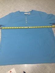 Vtg 90s Classic Elements Eyelet Knit Henley Shirt XL Blue Made in USA Pointelle