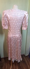 VTG 80s Joni Blair Romantic Lace Collar Pink Satin Dress Sz 7 Cottage Prairie