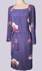 Nora Noh VIntage Silk Hawaiian Mumu Hostess Gown Purple Floral Resortwear Boho