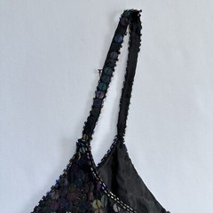 VTG 100% Silk Sequins Beaded Spaghetti Black Strap Top Spell Bound Size Medium