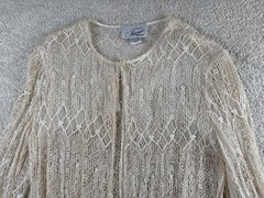 VTG Farinae Jacket Womens Medium Ivory Off White Lace Crochet Ornate Duster