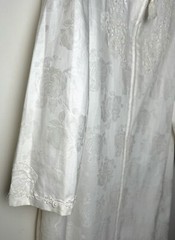 Vtg White Floral Jacquard Bridal Hostess Gown Robe L Embroidered Eve Stillman