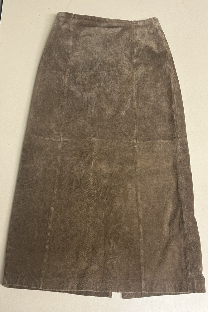 BAGATELLE Vintage Brown Suede Leather Long Skirt A-Line Back Zipper Bohemian- 8