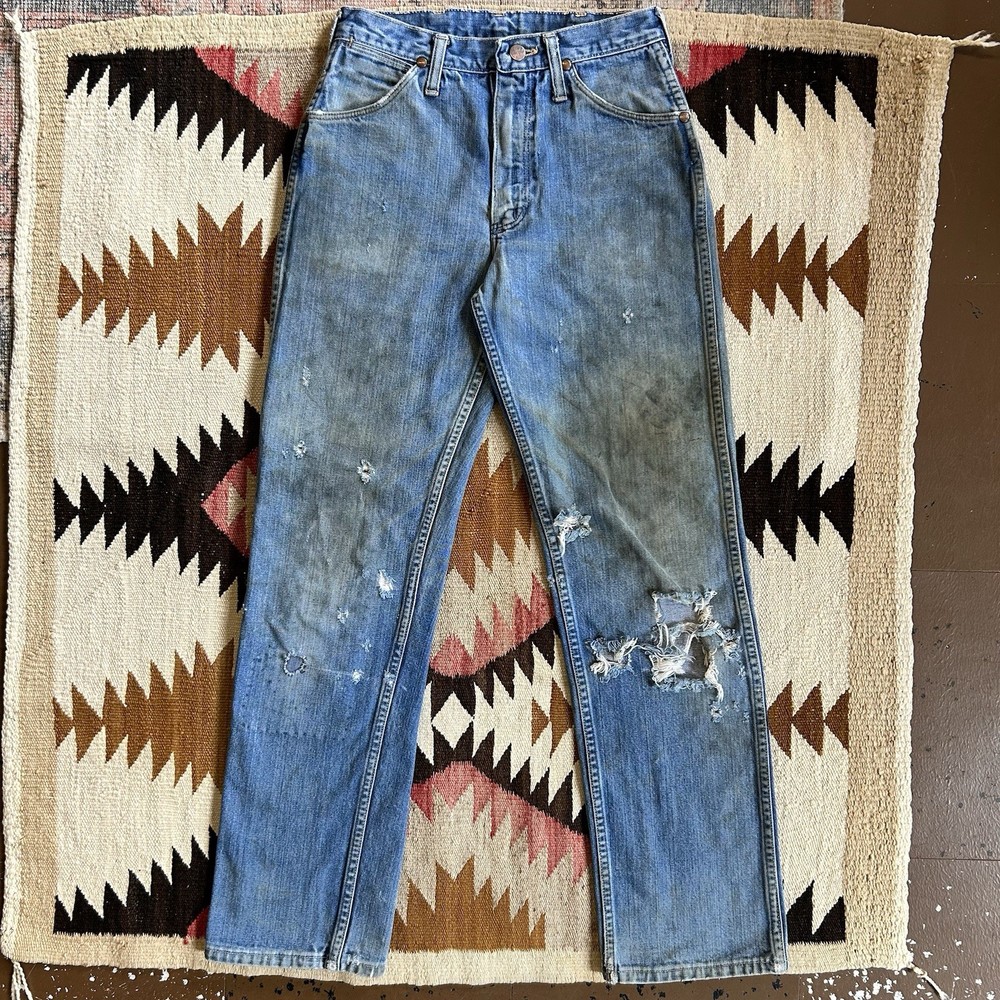 Vintage 1960s Distressed & Repaired Wrangler Denim Jeans Sz 26 x 30
