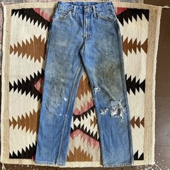 Vintage 1960s Distressed & Repaired Wrangler Denim Jeans Sz 26 x 30