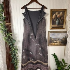 Vintage Helen Blake Crinkle Floral Open Back Midi Dress