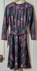 VTG Cotton City Frock Dress Size 40″ Chest Black Pink Floral Polyester Unionmade