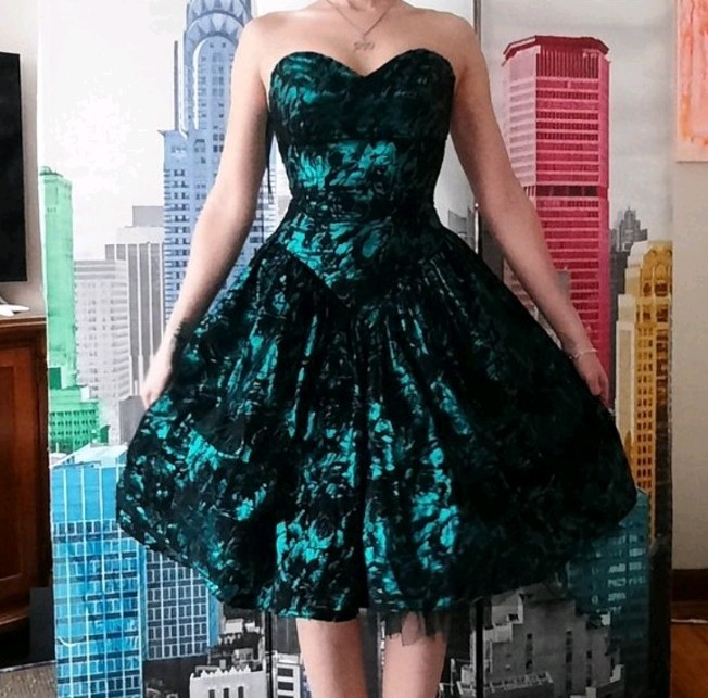 Vintage Loralie Women’s Green And Black Velvet Dress With Tulle XXS/XS