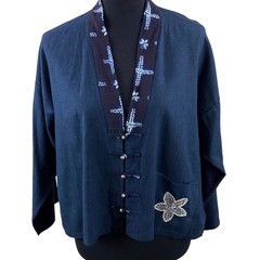Boho Womens Handmade Lightweight Indigo Batik Jacket Size M/L Art to Wear