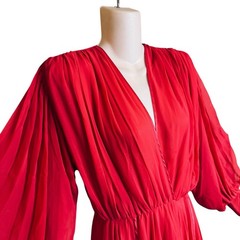 Vintage 80s Red Wayne Clark Long Sheer Sleeve Cocktail Chiffon Dress – 2