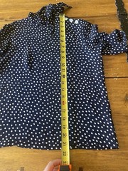 Vintage Perry Ellis Bergdorf Goodman Blue Polka Dot High Neck Tie Blouse Small S