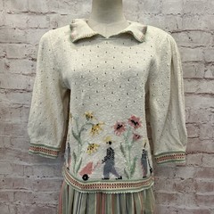 VTG Cullinane Peter Pan Collar Short Sleeve Sweater Skirt Set Gardening Cottage