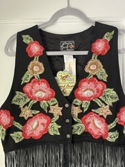 Vintage 1990s Jou Jou New Old Stock Western Fringe Floral Women’s Vest