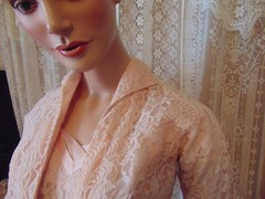 VTG 50s Pink Chantilly Lace & Satin Dress Jacket & Crinoline Slip 26W