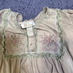 Vintage Fairycore Long Sleeve Dress Nightgown Floral Embroidery Lace Trim Maxi L