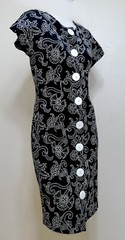 Vintage 70s 80s Ransom White Embroidery on Black Retro Wiggle Shirt Dress XS XXS
