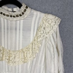 Vintage Dress 70s Gunne Sax Style Edwardian White Lace Cream High Neck Prairie S