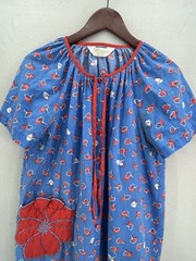 Muumuu Dress Komar Large Blue Floral 70s Lounge Wear Pocket VTG No Size Tag