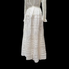 Edwardian Cotton Lace Petticoat Skirt Ruffles Antique Original 1900’s 26” Waist