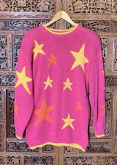 Vintage 90s Pink Stars Sweater Lizwear Liz Claiborne Knit Ramie Cotton M