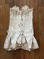 Splendid Antique Original Lace Corset Victorian White Cotton Boning Metal S XS