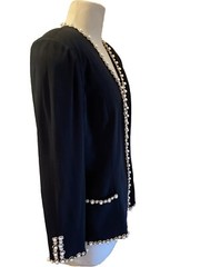 Vtg d’ore by Della Roufogali Beaded Black Open Cardigan Sz 10